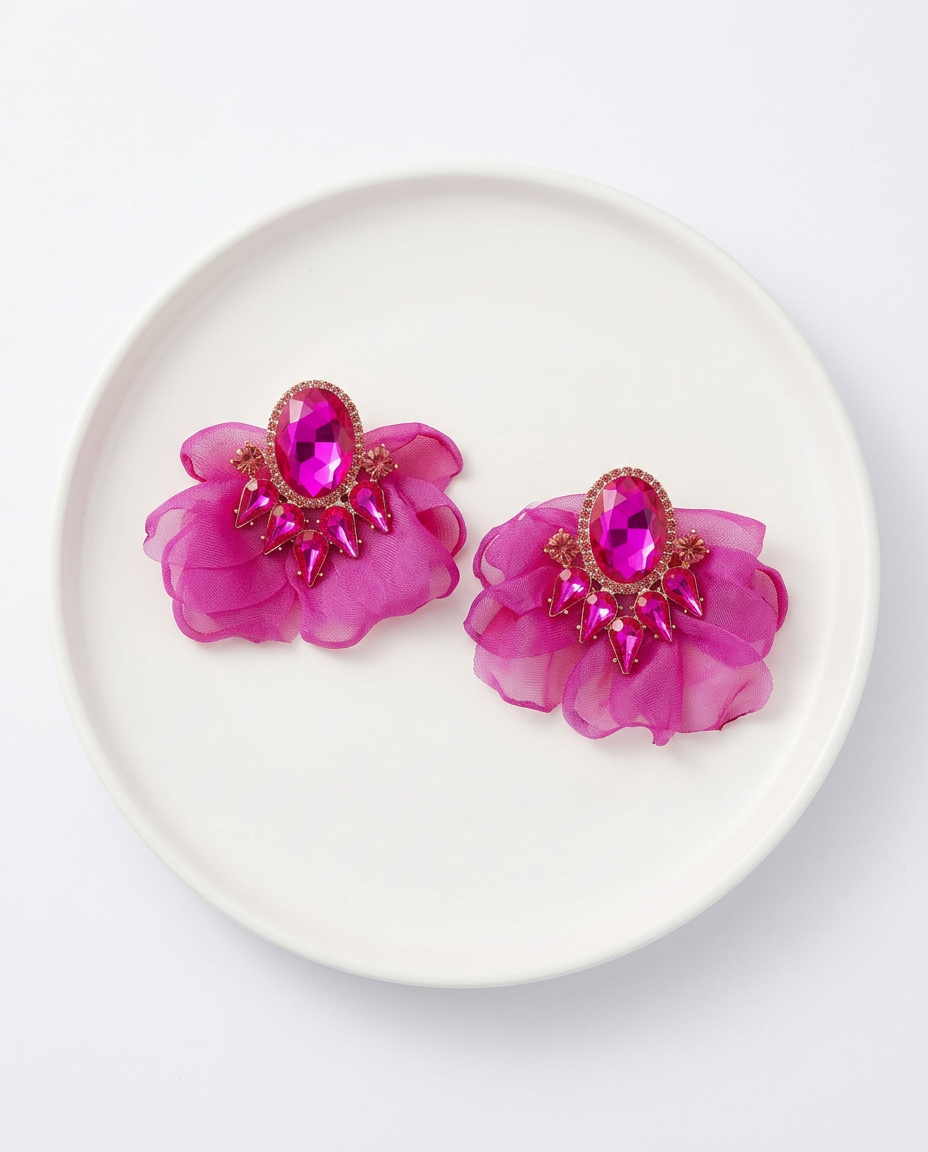 AROS PETALO DIAMANTE FUCSIA
